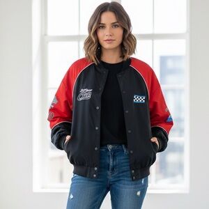 🩷3/$10🩷Aeropostale Red and Black Racing Varsity Jacket
